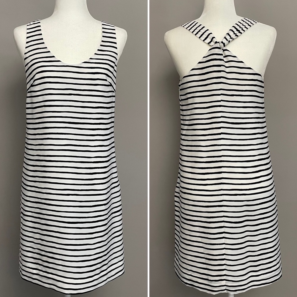 NWT J. Crew Factory Black & White Striped Twist-Back Halter Dress Size 2